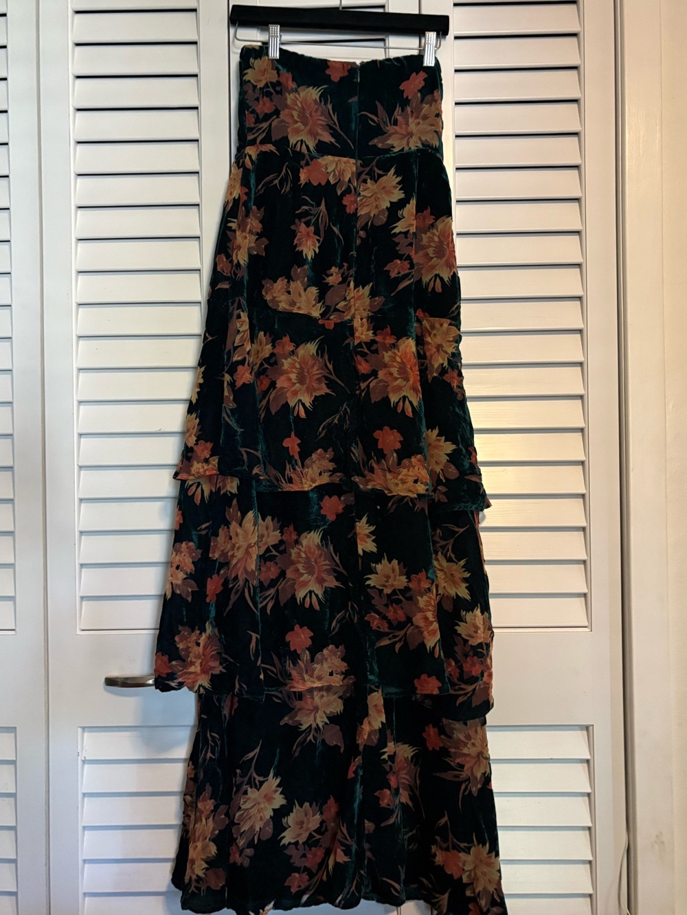 Lulu's Real Allure Emerald Floral Burnout Velvet Strapless Maxi Dress Medium